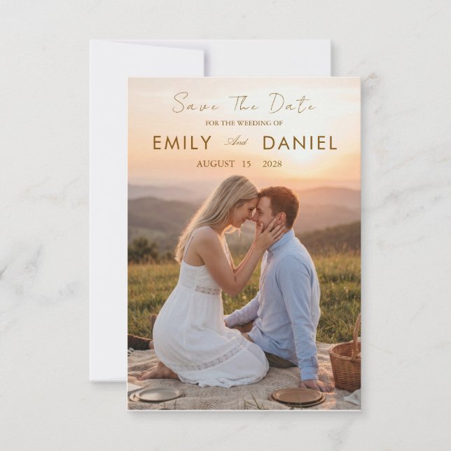 romantic sunset save the date card (Front)