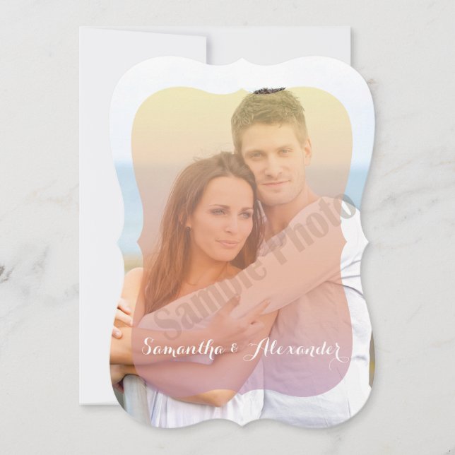 Romantic Sunset Shaped Photo Overlay Wedding Invitation (Front)