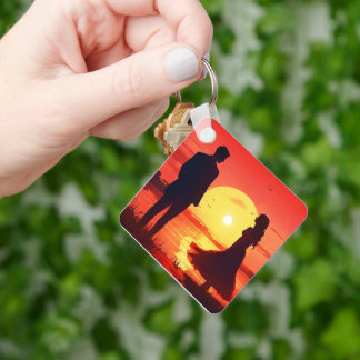 Romantic Sunset Silhouette Couple Keychain – Etern