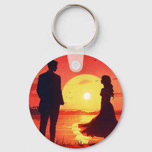 Romantic Sunset Silhouette Couple Keychain – Etern