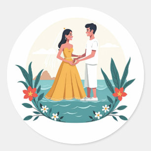 Romantic Sunset Stroll Classic Round Sticker