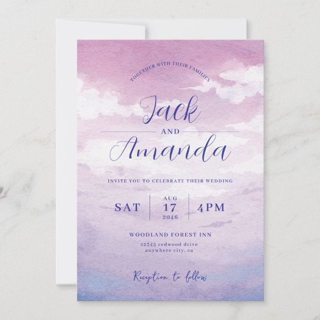 Romantic sunset Watercolor wedding invitations (Front)