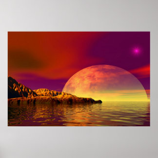 romantic sunset, waterfront, landscape poster