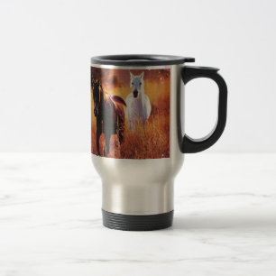 Romantic Sunset Western country Galloping Horses Travel Mug