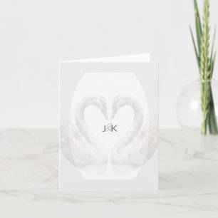 Romantic Swan Couple Monogram Folded Note Card