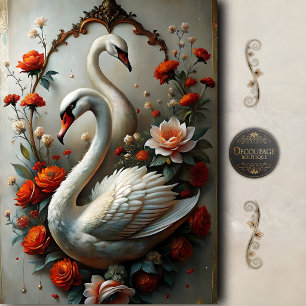 Romantic Swan Floral Decoupage Tissue Paper