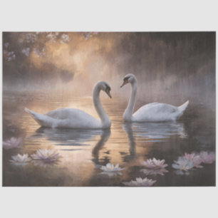 Romantic Swan Heart Cherry Blossom Tissue Paper