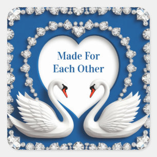 Romantic Swan Heart Diamond Wedding Square Sticker