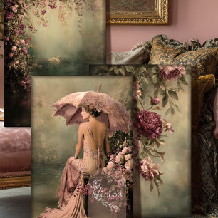 Romantic Swan Lake 1920's Vintage Flapper & Floral Wrapping Paper Sheet