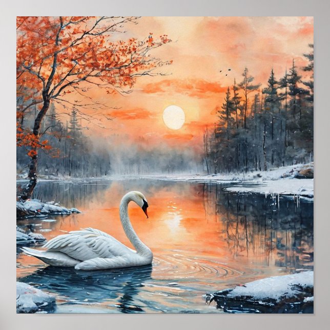 Romantic Swan Lake Landscape Print (Front)