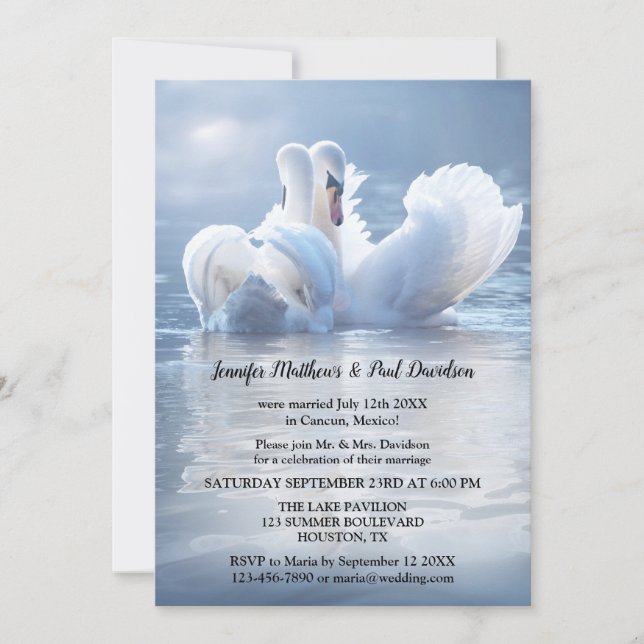 Romantic Swan Lake Wedding Reception Invitation (Front)