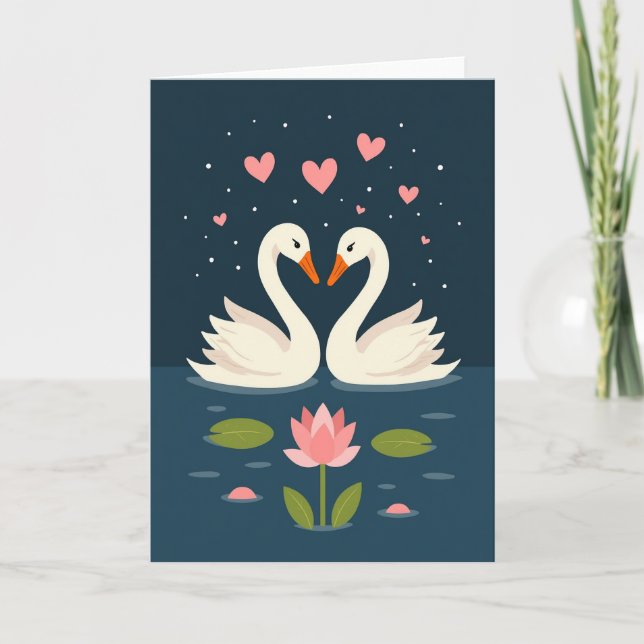 Romantic Swan Love Story Card (Front)