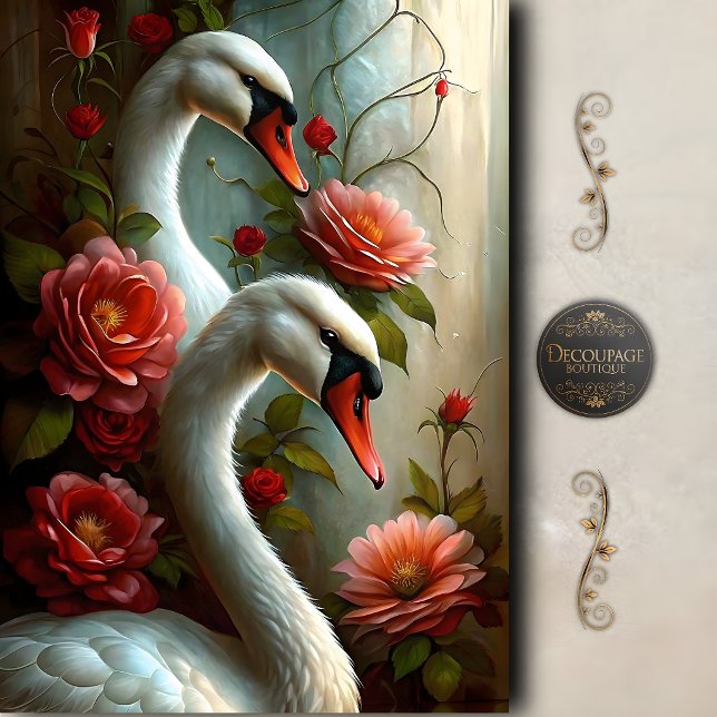 Romantic Swan Roses Decoupage Tissue Paper (Romantic Swan Roses Decoupage Tissue Paper)