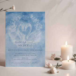Romantic Swan Wedding Invite with Monogram Initial