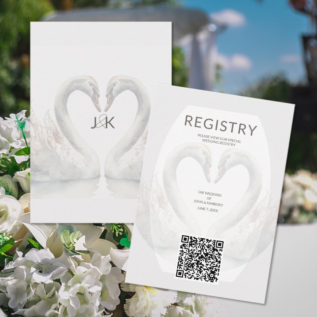 Romantic Swan Wedding QR Code Enclosure Card (Romantic Swan Wedding QR Code Enclosure Card (front and back))
