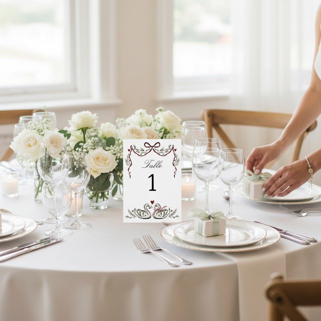 Romantic Swans & Bow Table Number card (Creator Uploaded)