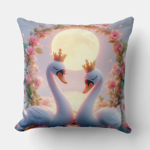 Romantic Swans Decorated in Flowers Cushion