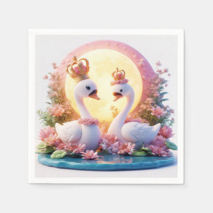 Romantic Swans Decorated in Flowers Napkin