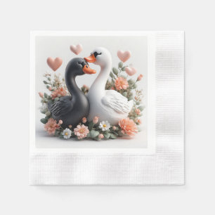 Romantic Swans Decorated in Flowers Napkin