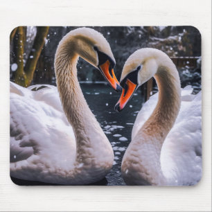Romantic Swans in a Winter Wonderland Mouse Mat