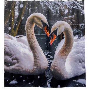 Romantic Swans in a Winter Wonderland Shower Curtain