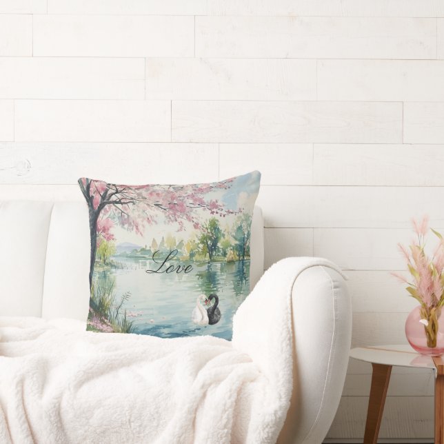 Romantic Swans Lake Love Cushion (Couch)