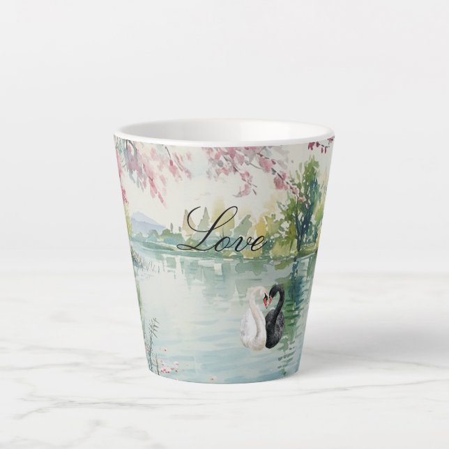 Romantic Swans Lake Love Latte Mug (Front)