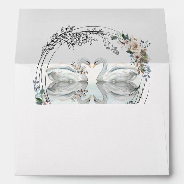 Romantic Swans on the Lake Wedding Envelope (Back (Bottom))