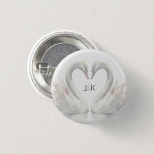 Romantic Swans Wedding Couple Monogram 3 Cm Round Badge