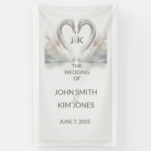 Romantic Swans Wedding Couple Monogram Banner
