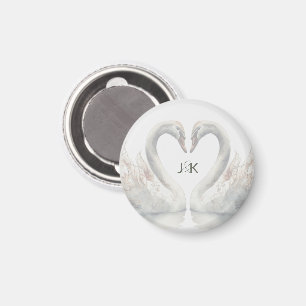 Romantic Swans Wedding Couple Monogram Magnet