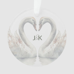Romantic Swans Wedding Couple Monogram Ornament