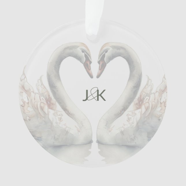 Romantic Swans Wedding Couple Monogram Ornament (Front)