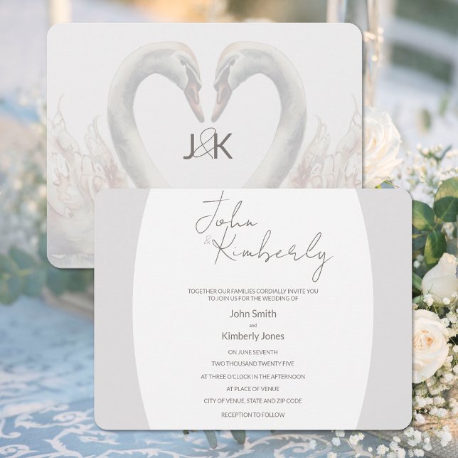 Romantic Swans Wedding Invitation (Romantic Swans Wedding Invitation (front and back))