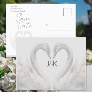 Romantic Swans Wedding Save the Date Postcard