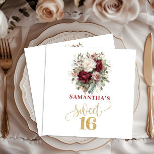Romantic Sweet 16 Blush Burgundy Floral Napkins