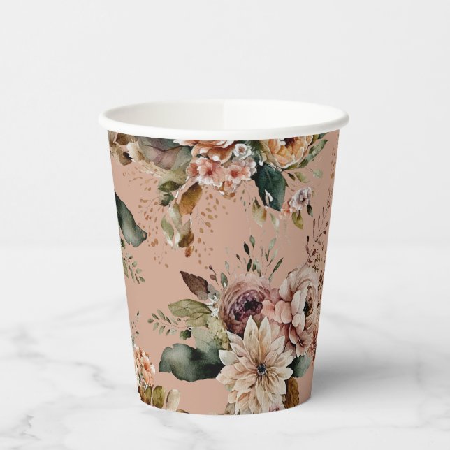 Romantic Sweet 16 | Dusty Peach Floral Birthday Paper Cups (Left)