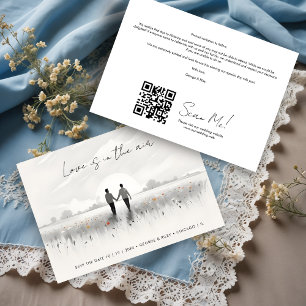 Romantic Sweet Cute Wildflowers Field Gay Couple Save The Date