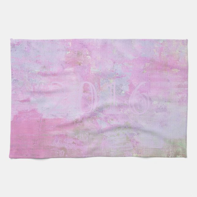 Romantic Sweet Happy New Year 2016 Soft Pink Tea Towel (Horizontal)