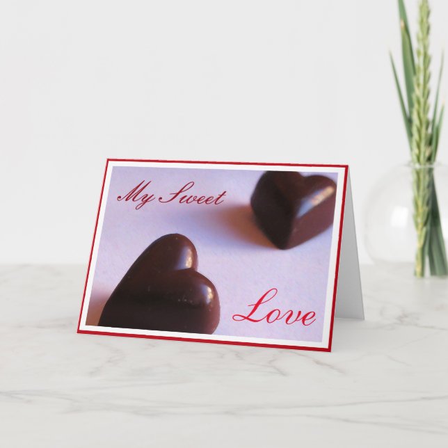 Romantic Sweet Love Chocolate Hearts any Text Holiday Card (Front)