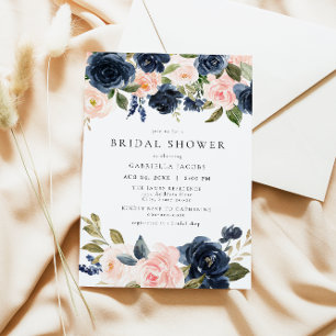 Romantic & Sweet Navy Blush Floral Bridal Shower Invitation
