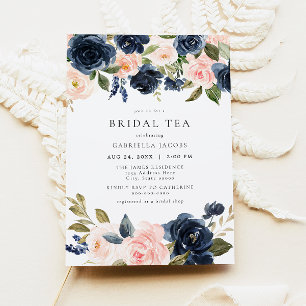 Romantic & Sweet Navy Blush Floral Bridal Tea Invitation