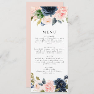 Romantic & Sweet Navy Blush Floral Dinner Invitation