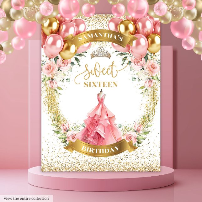 Romantic Sweet Sixteen Banner Blush Balloons Glow Tapestry (Romantic Sweet Sixteen Banner Blush Balloons Glow)