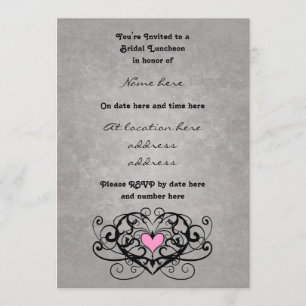 Romantic swirls and hearts bridal luncheon invitation