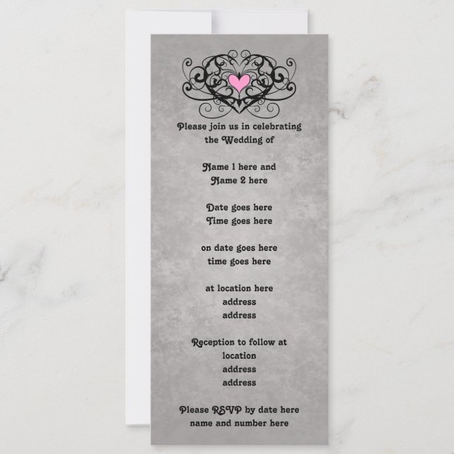 Romantic swirls and hearts wedding invitation (Front)