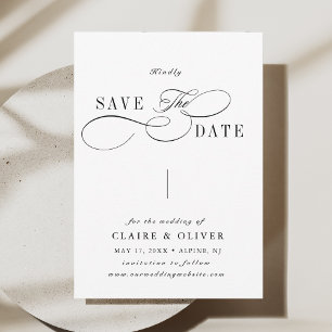 Romantic Swirly Calligraphy Black & White Save The Date