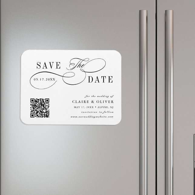 Romantic Swirly Calligraphy QR Code Save the Date Magnet (Creator Uploaded)