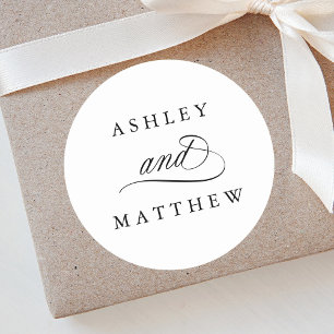 Romantic Swirly Calligraphy Wedding Classic Round Sticker