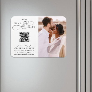 Romantic Swirly Script QR Code Save the Date Photo Magnet